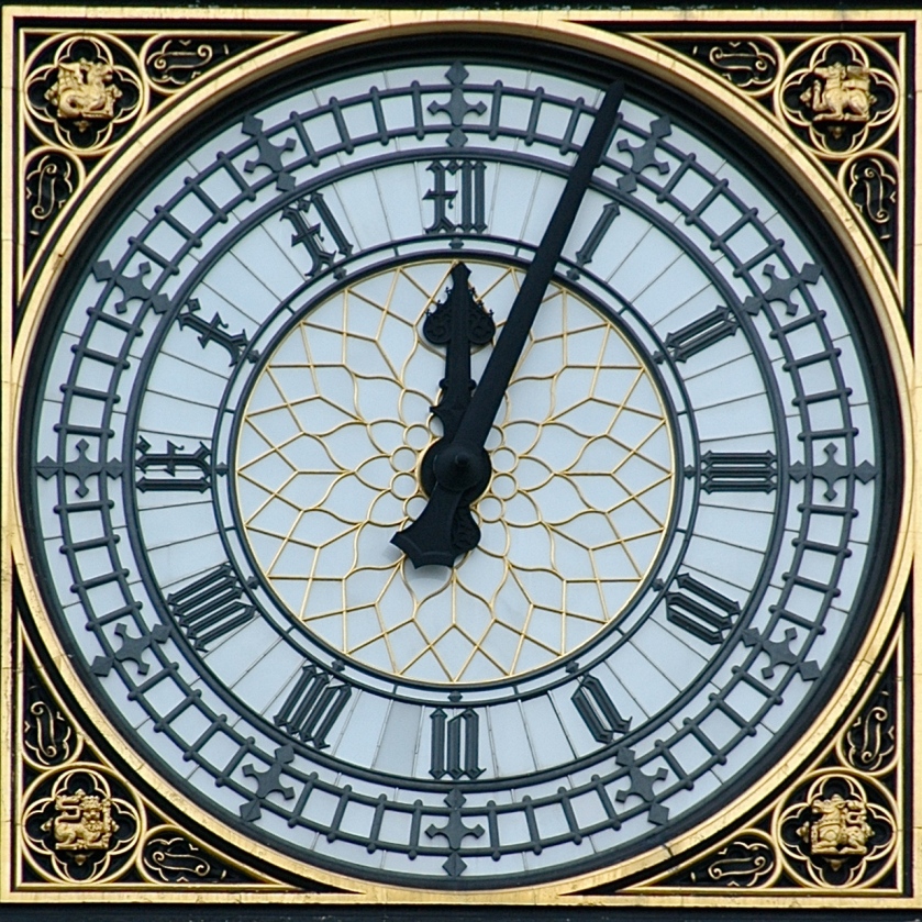 The Clock face on the Tower at the Palace of Westminster.